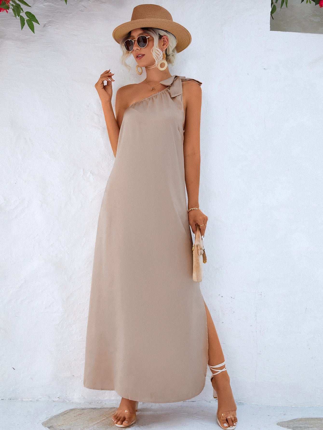 One-Shoulder Slit Maxi Dress Ins Street