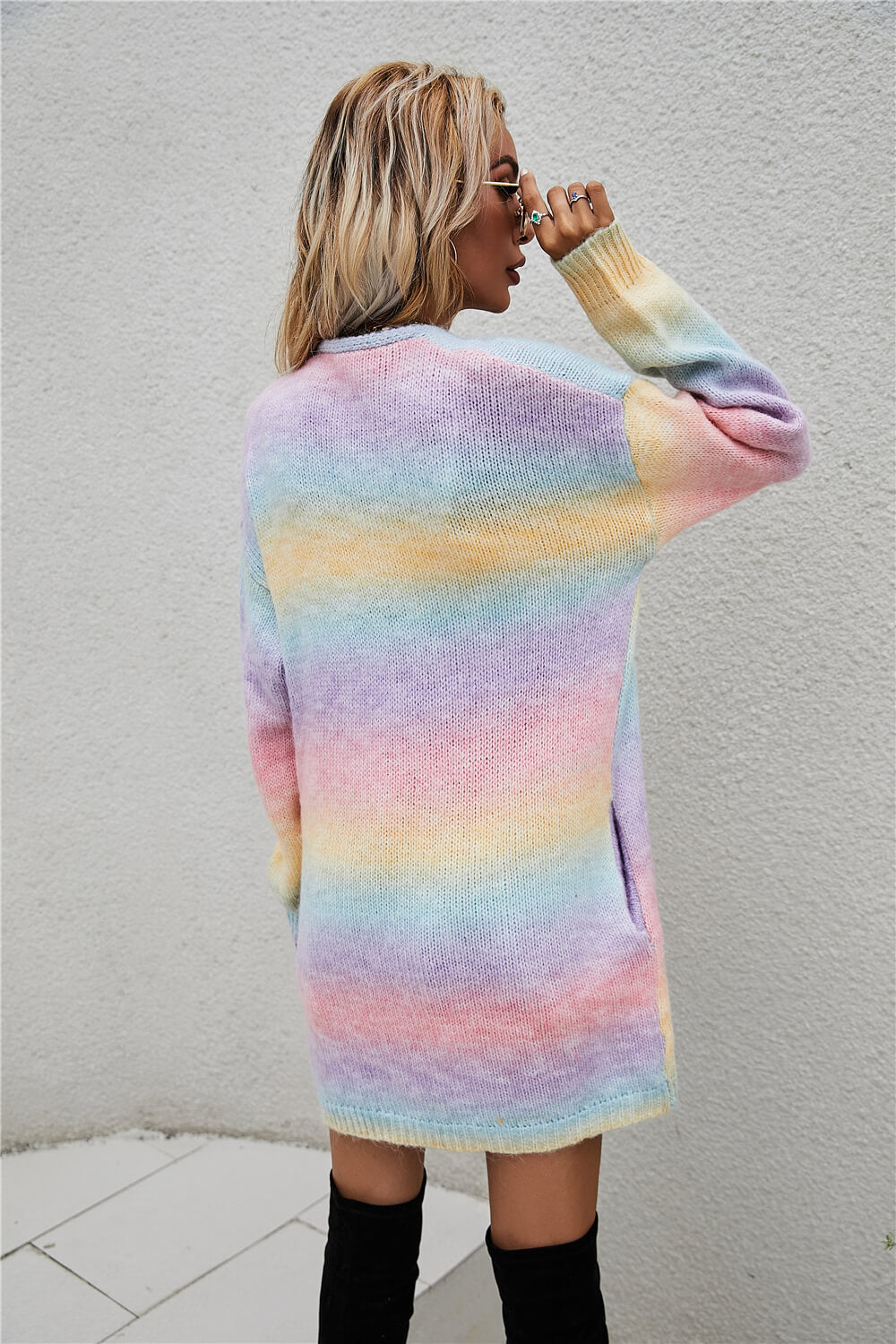 Multicolored Gradient Open Front Longline Cardigan Ins Street