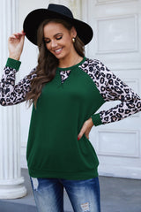 Leopard Raglan Sleeve Round Neck Top Ins Street