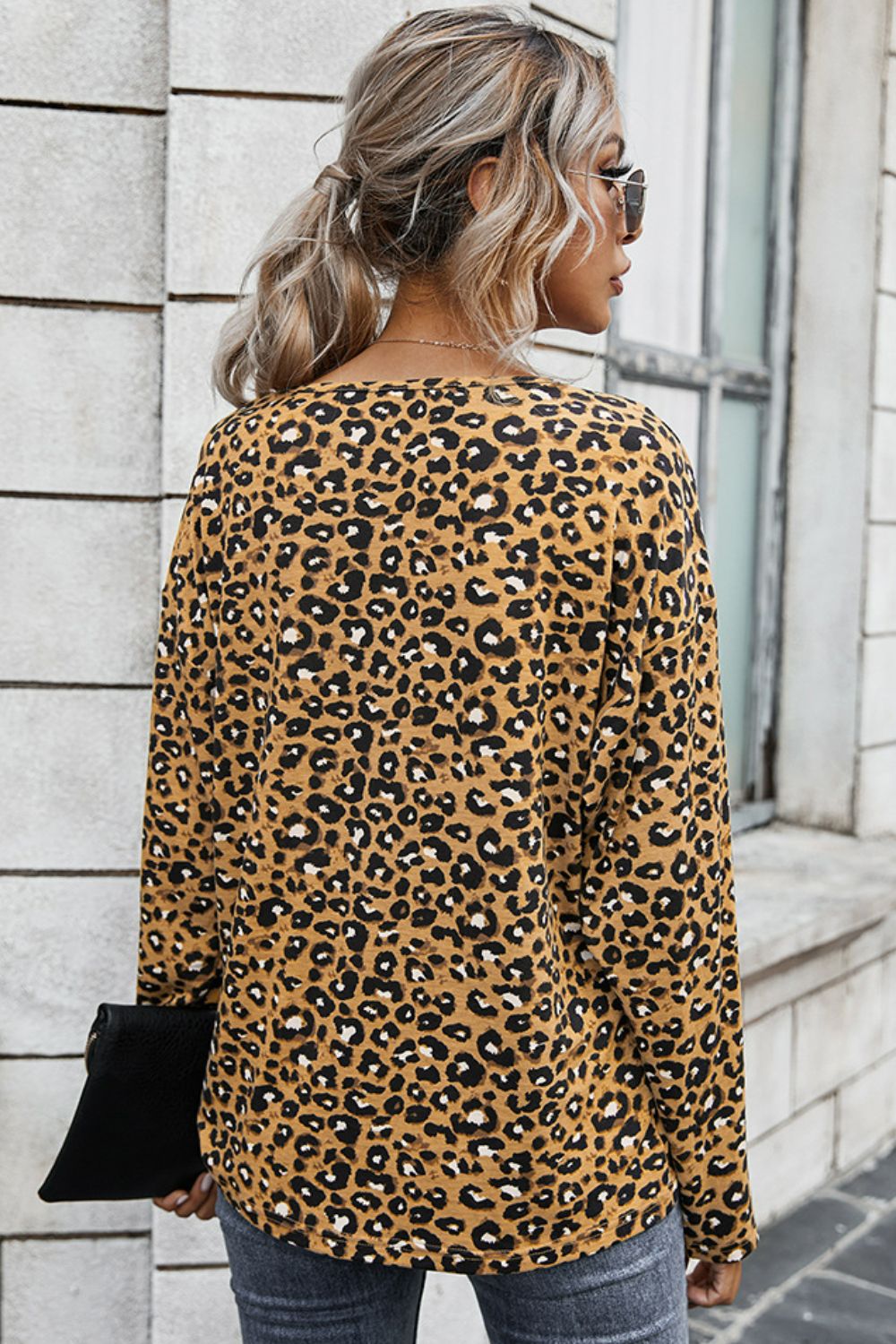 Leopard Buttoned Contrast Trim Top Ins Street