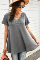 Lace Trim Waffle-Knit V-Neck Top Ins Street