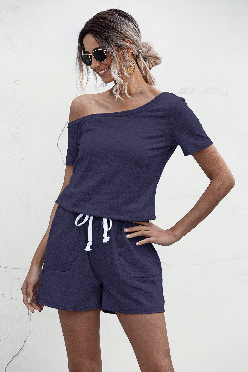 One Shoulder Tie Waist Romper Ins Street