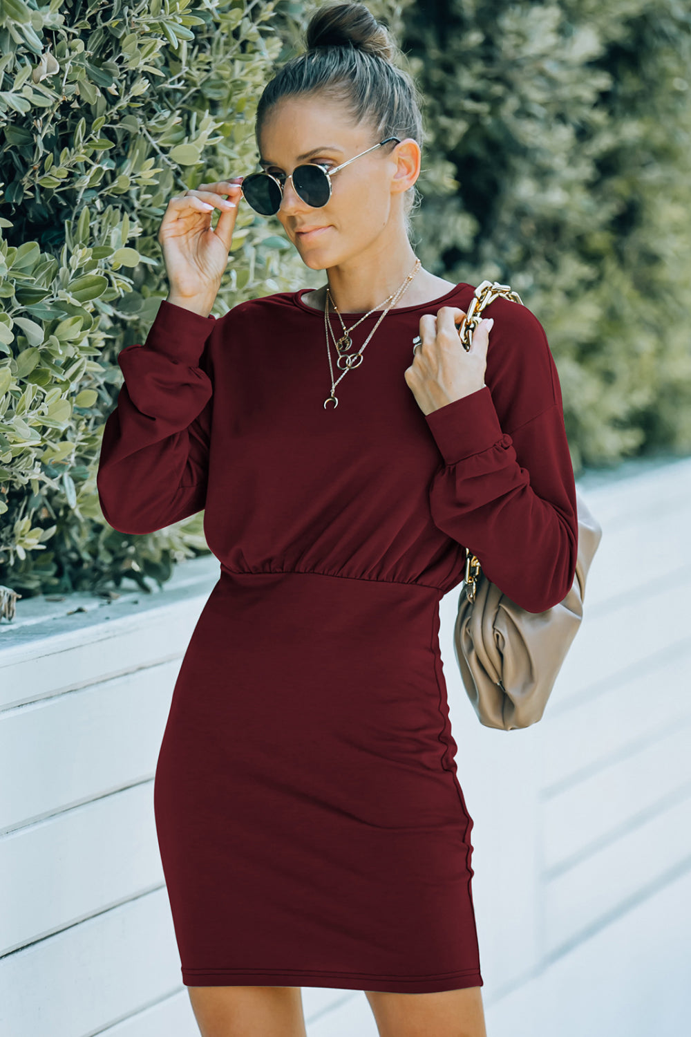 Drop Shoulder Pencil Hem Dress Ins Street