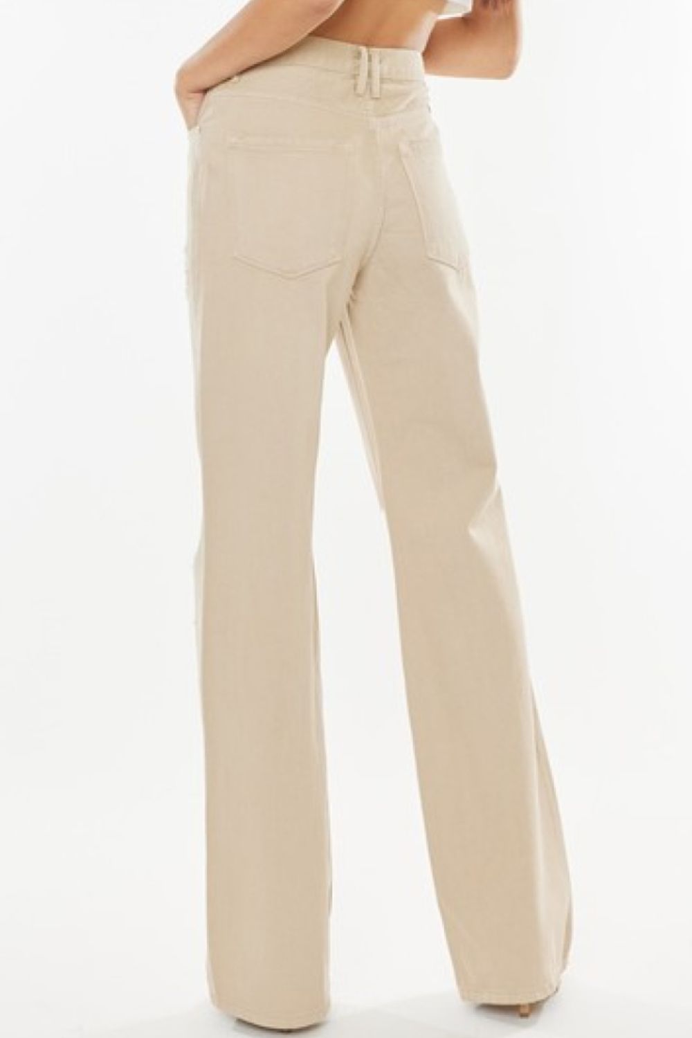 Kancan High-Rise Distressed Flare Jeans in Taupe Ins Street