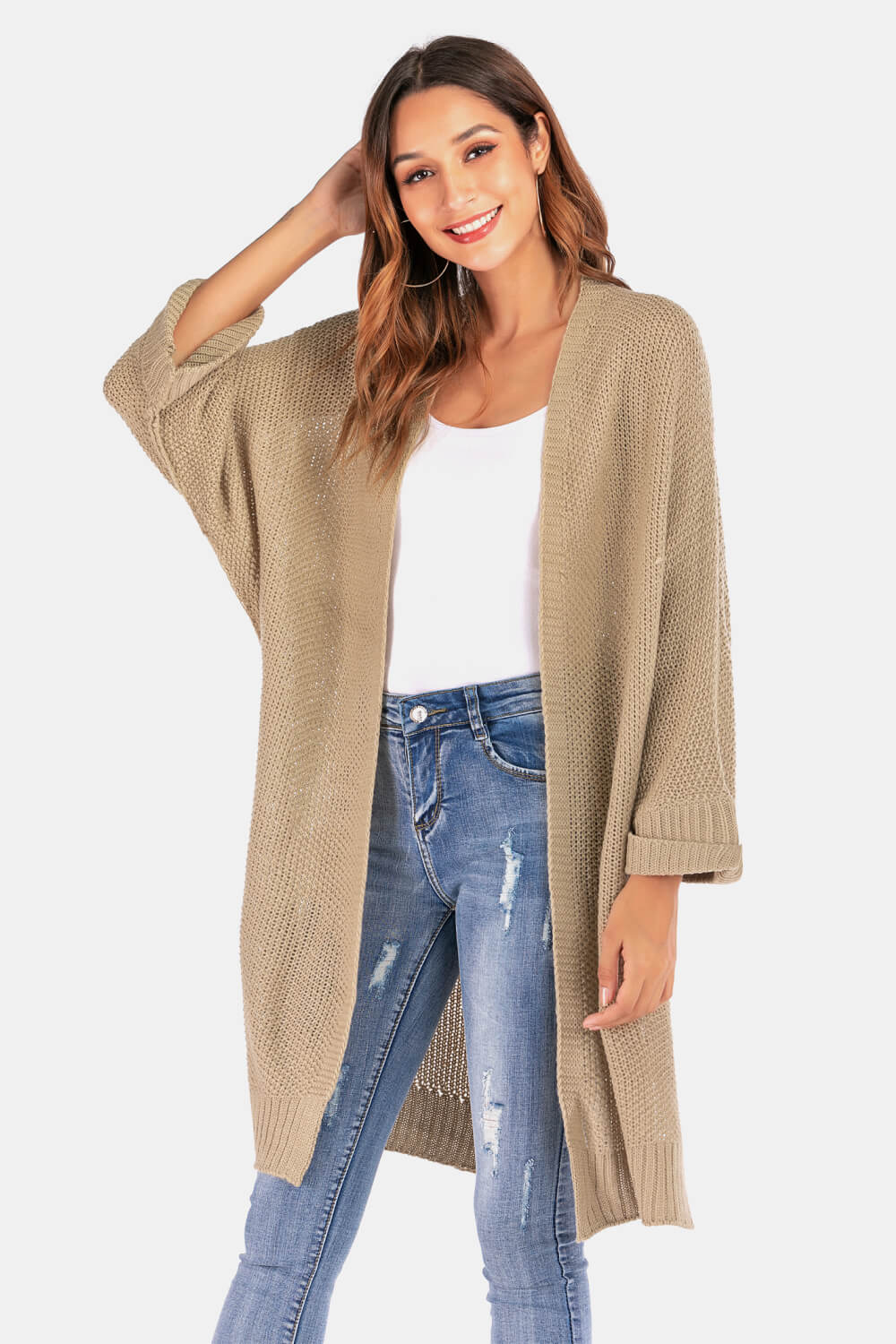 Open Front Slit Exposed Seam Cardigan Ins Street