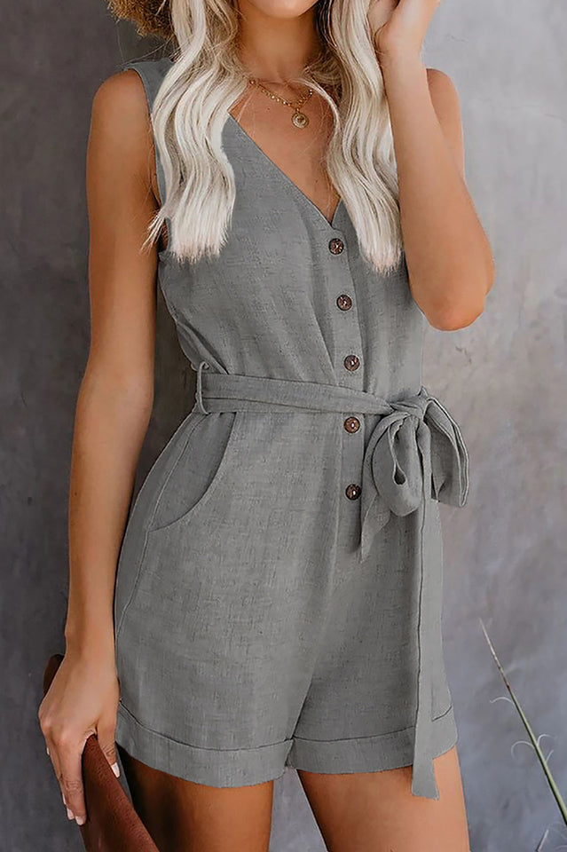 Front Tie Knot Solid Romper INS STREET