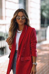 Chicest Pocketed Velvet Blazer - Fuchsia Ins Street