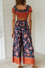 Floral Crop Top & Wide Legs Pants Two-Piece Set Ins street