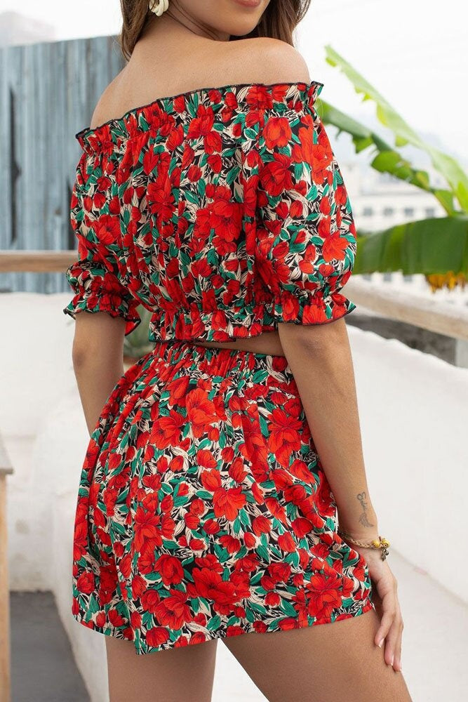 Floral Off-Shoulder Top & Shorts Coord Two-Piece Set Ins street
