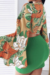 Tropical Print Top Skirt Set Ins street