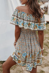 Floral Off-Shoulder Frill Mini Dress Ins street