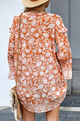 Floral V-Neck Patchwork Nine Points Sleeve Tunic Ins street