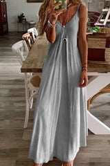 Ankle-Length Sleeveless V-Neck A-Line Women's Dress Ins street