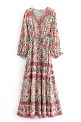 Print Floor-Length Long Sleeve Fall Women's Dress Ins street