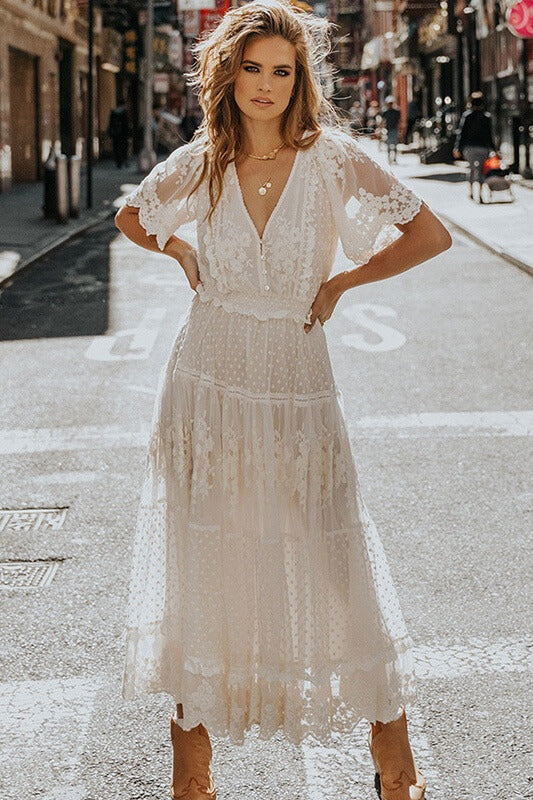 Adoration white lace midi dress Ins street