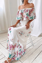Floral Off-shoulder White Dress Ins street
