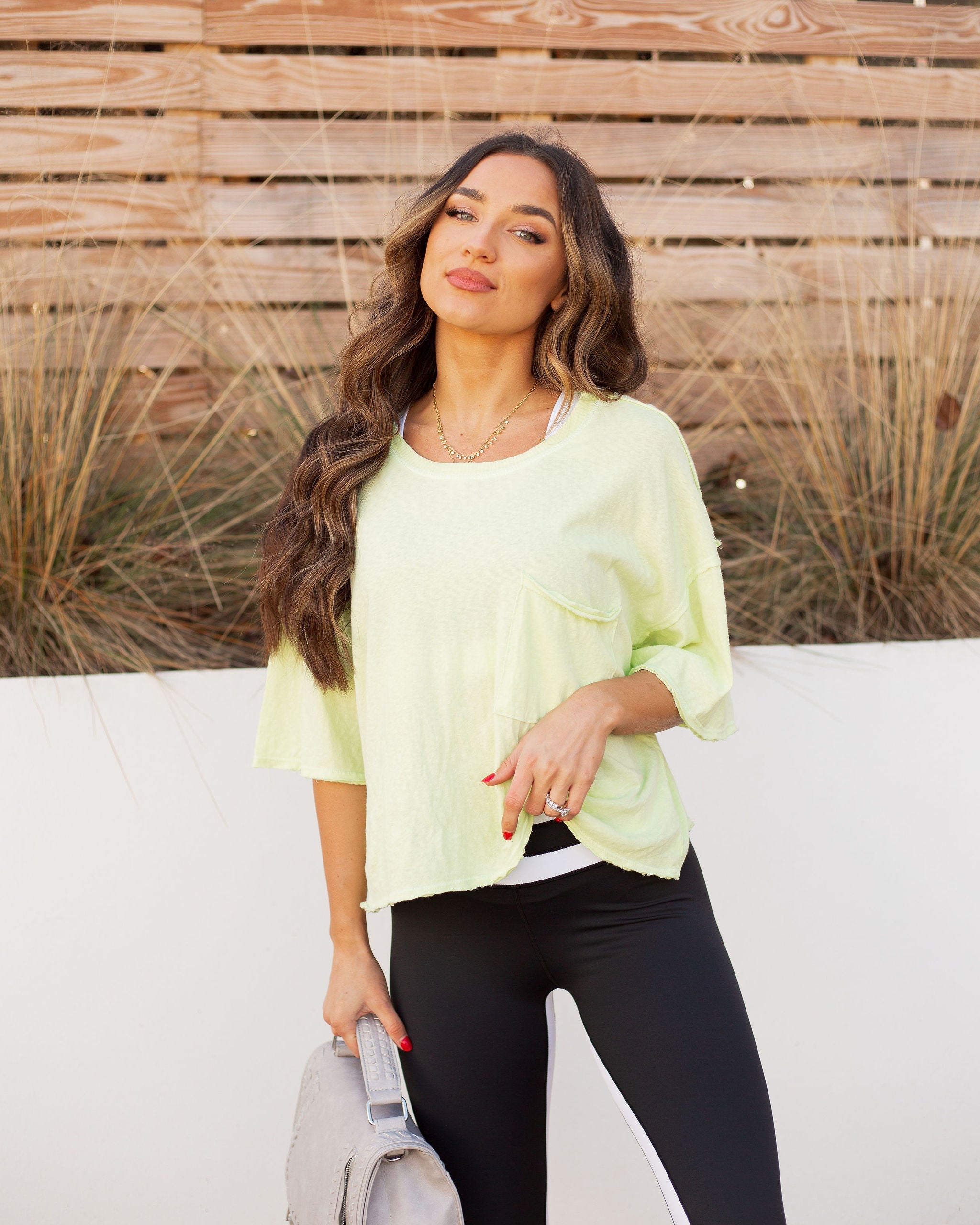 Riah Cotton Distressed Pocket Tee - Neon Lime - FINAL SALE Ins Street