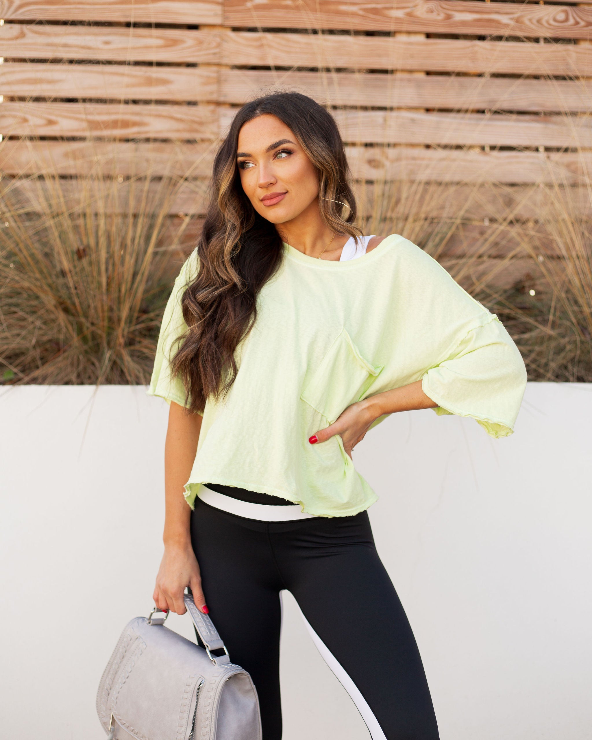 Riah Cotton Distressed Pocket Tee - Neon Lime - FINAL SALE Ins Street