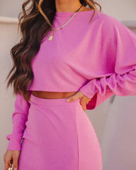 Mind, Body, Soul Ribbed Dolman Sleeve Crop Top - Pink Ins Street