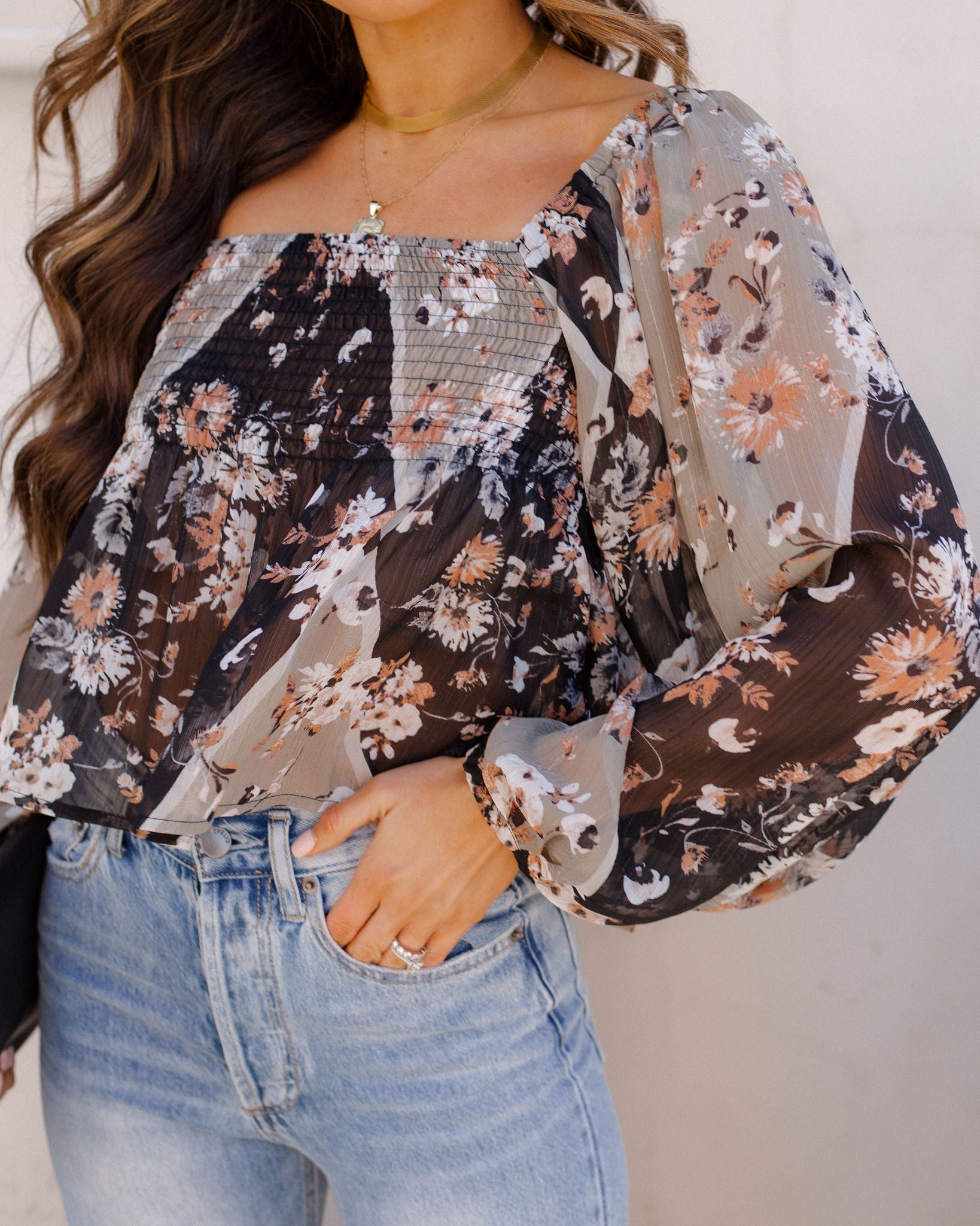Infinite Florals Smocked Balloon Sleeve Blouse - FINAL SALE Ins Street