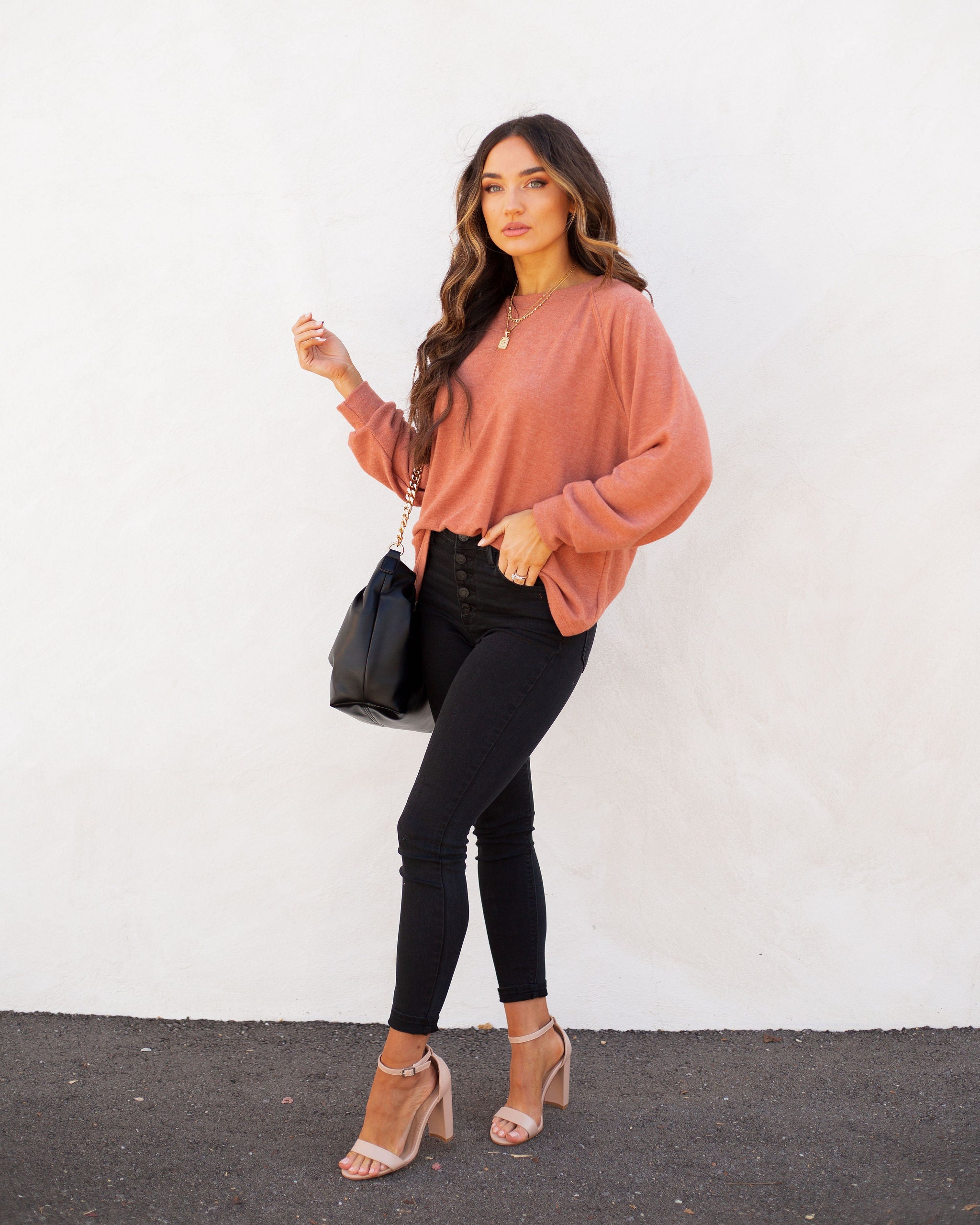 Quinley Knit Raglan Top - Brick Ins Street