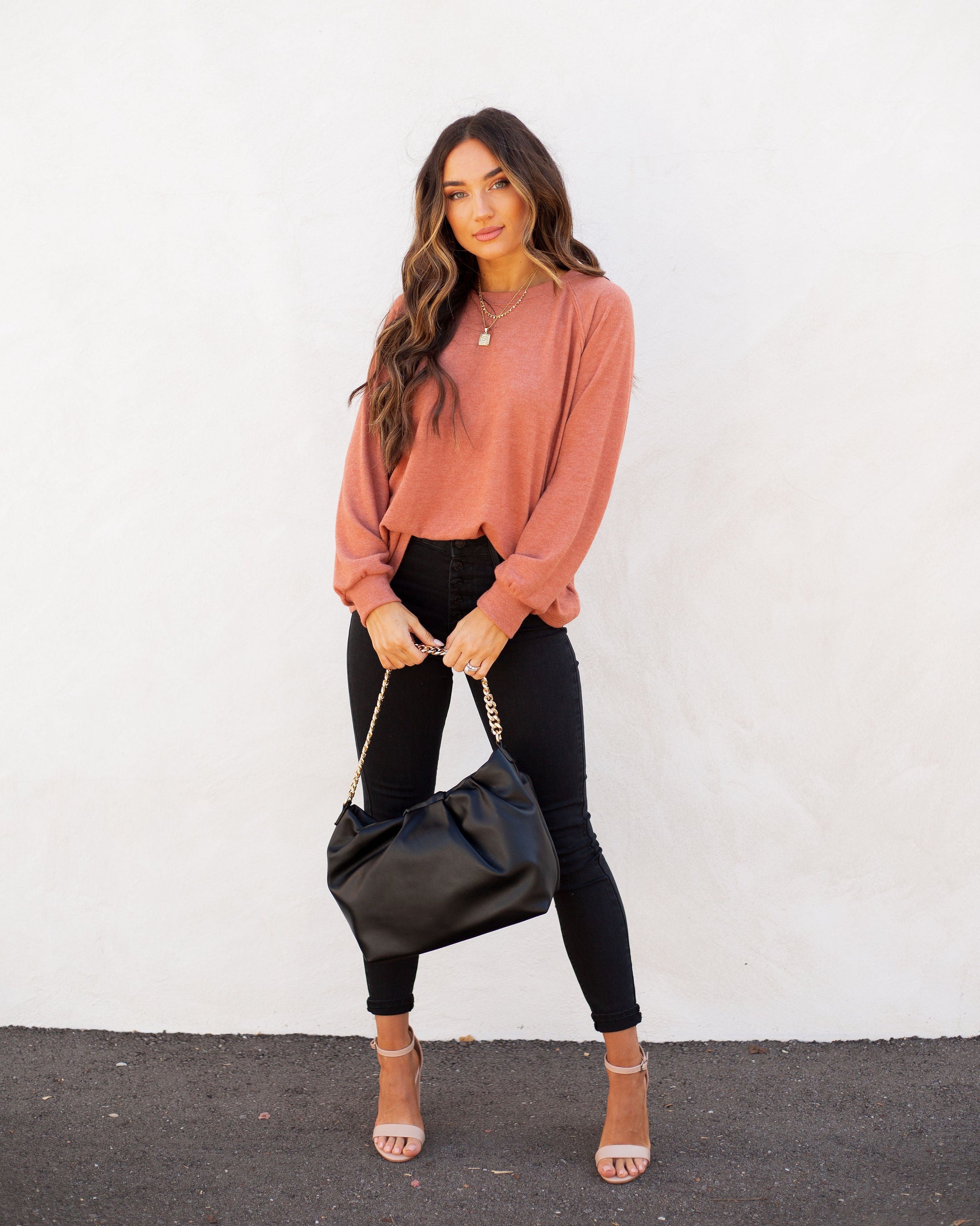 Quinley Knit Raglan Top - Brick Ins Street