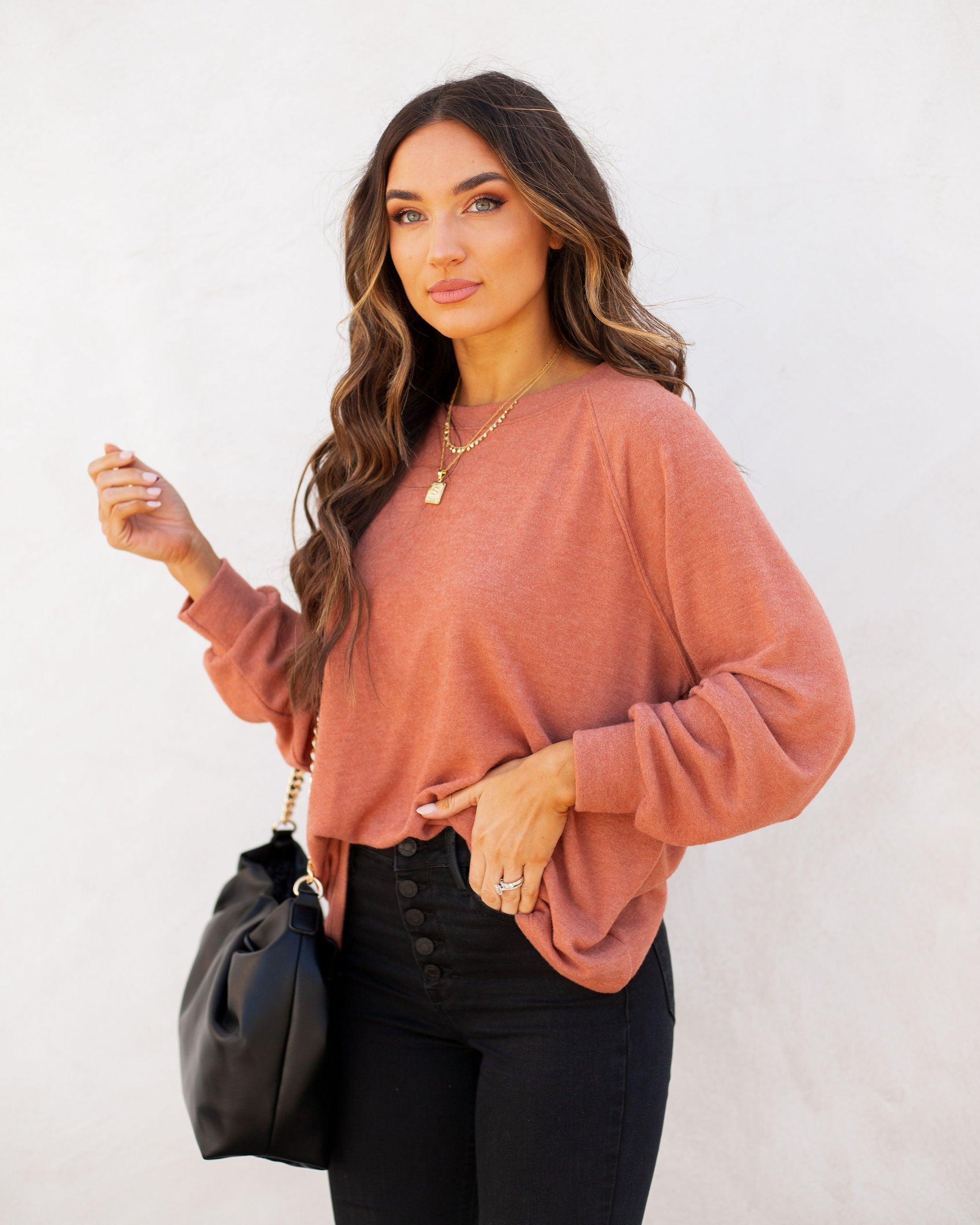 Quinley Knit Raglan Top - Brick Ins Street