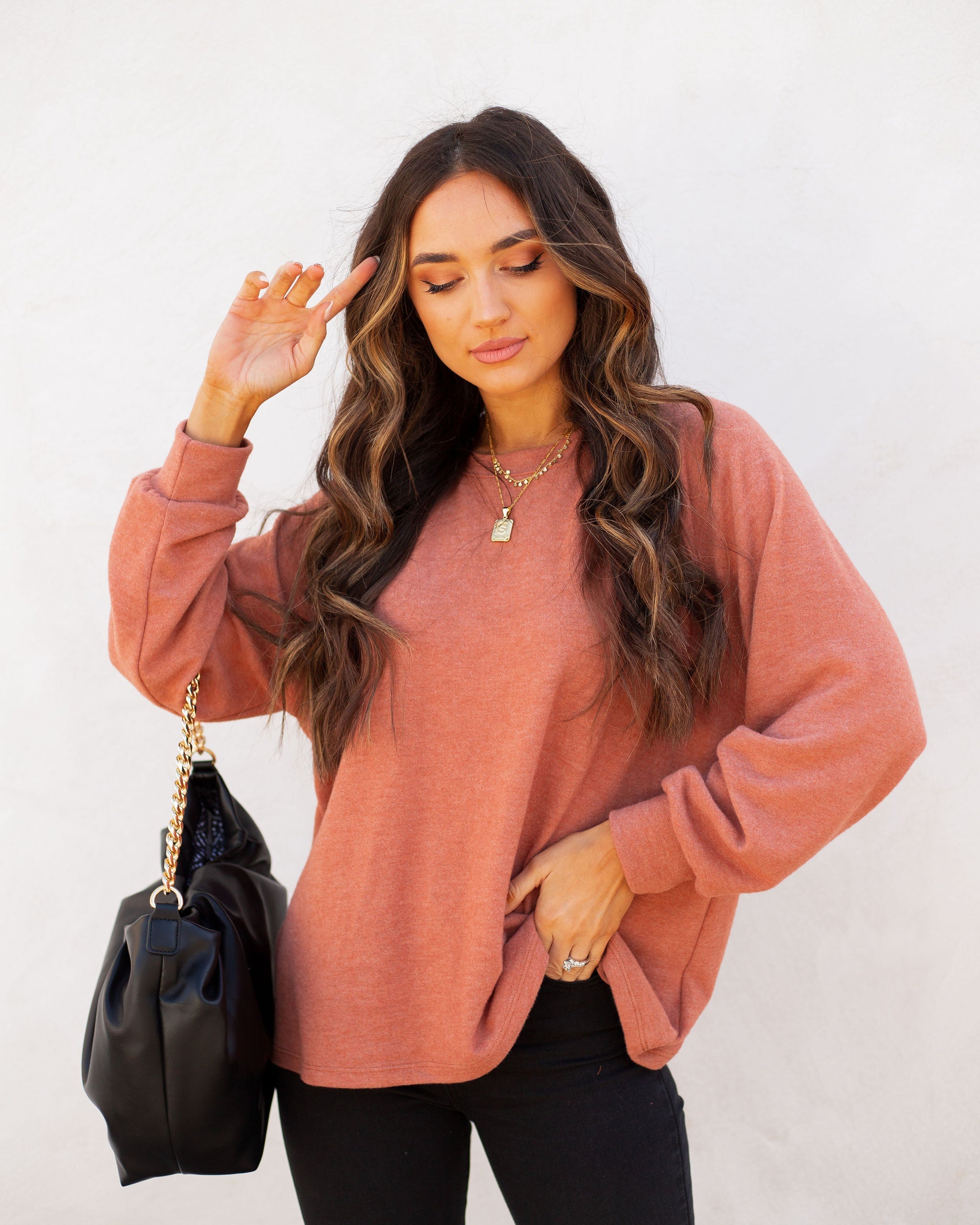 Quinley Knit Raglan Top - Brick Ins Street