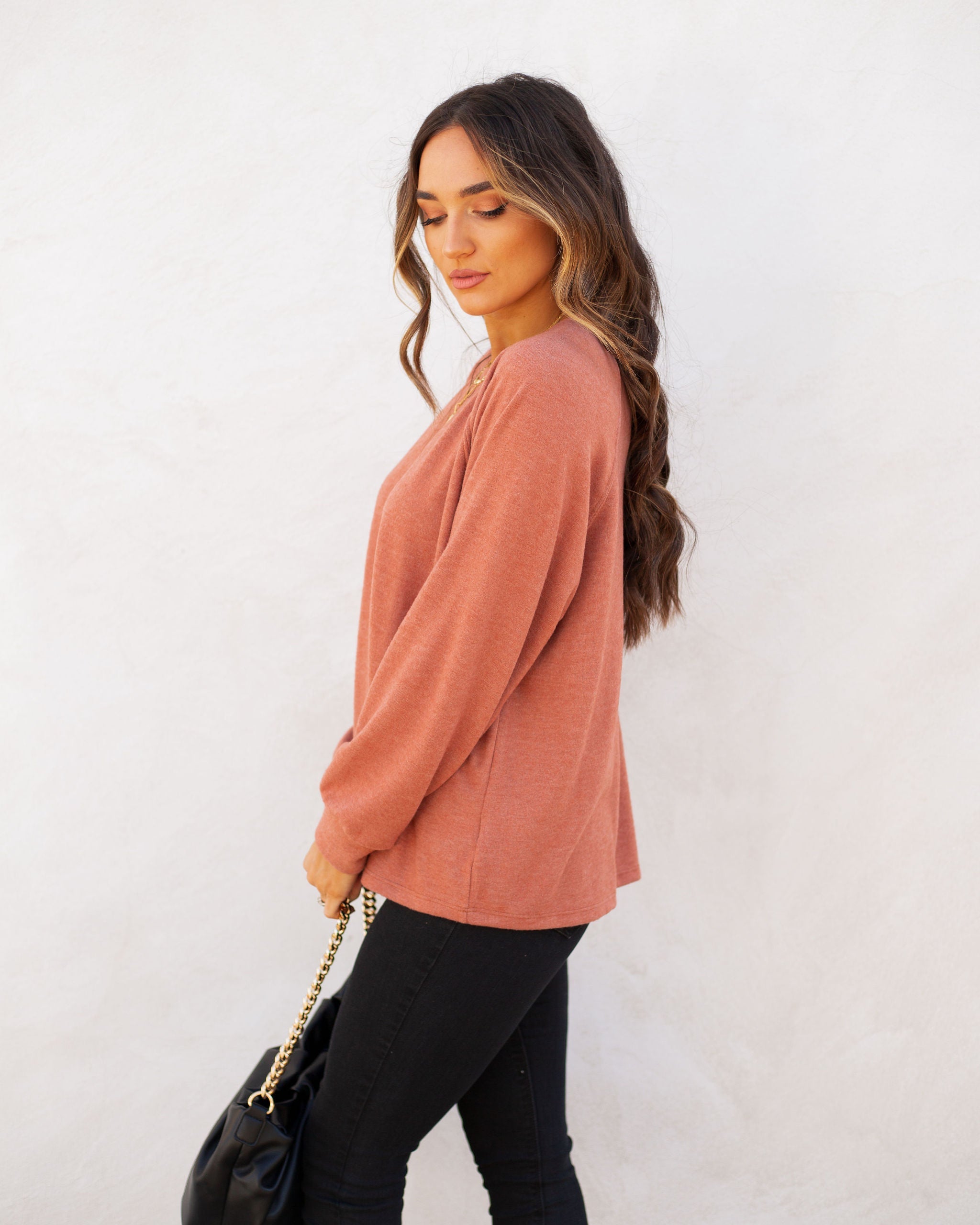 Quinley Knit Raglan Top - Brick Ins Street