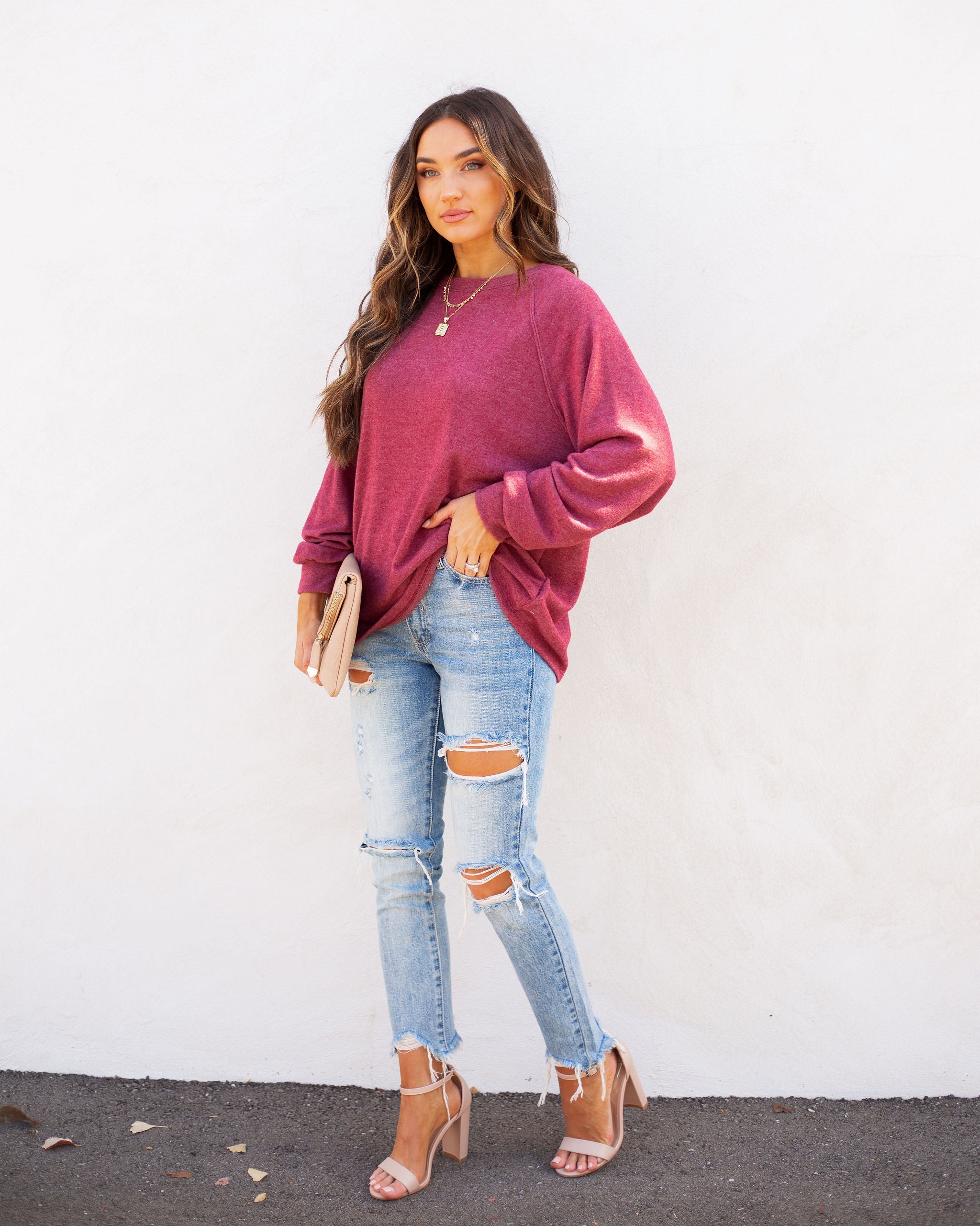 Quinley Knit Raglan Top - Burgundy Ins Street