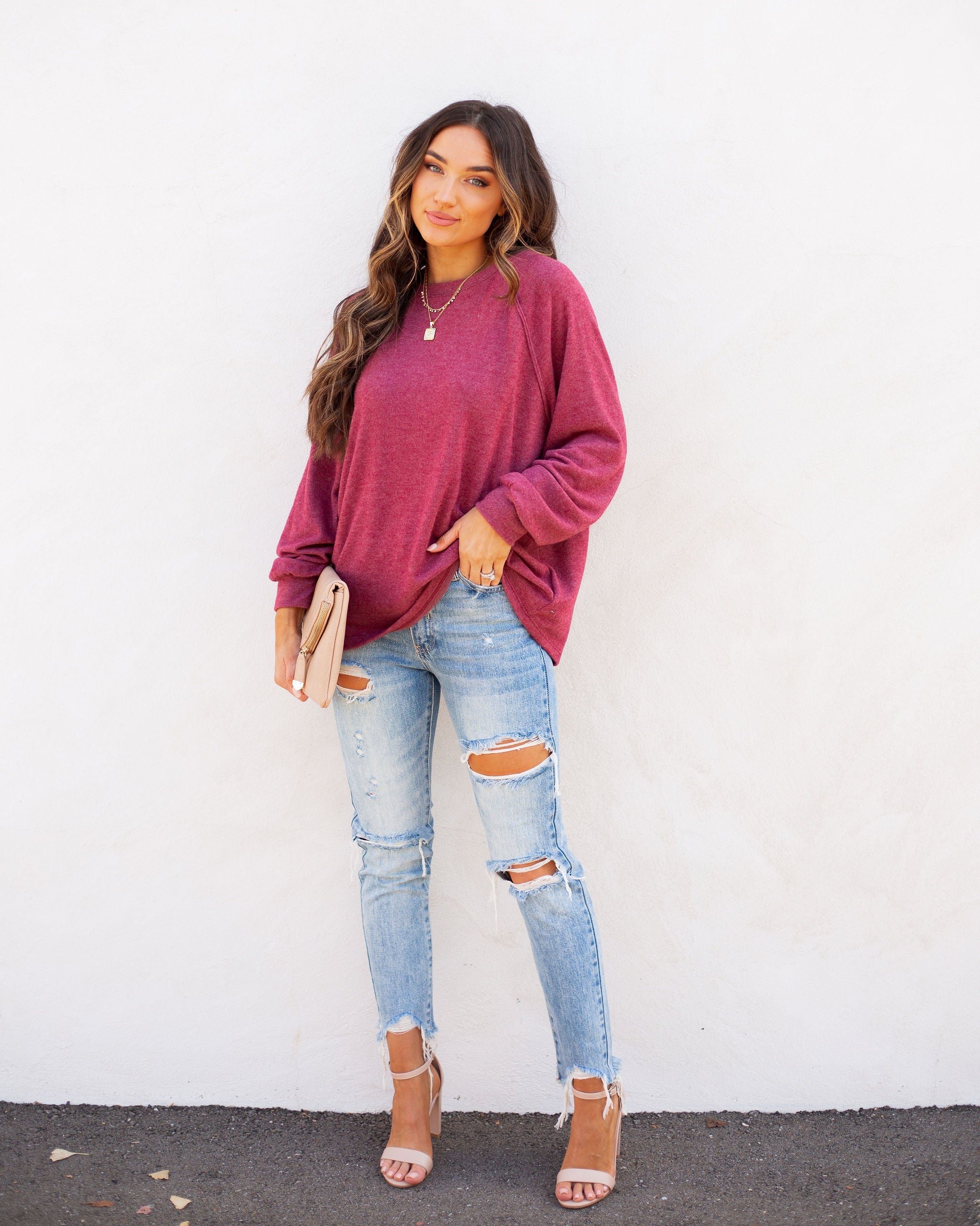 Quinley Knit Raglan Top - Burgundy Ins Street