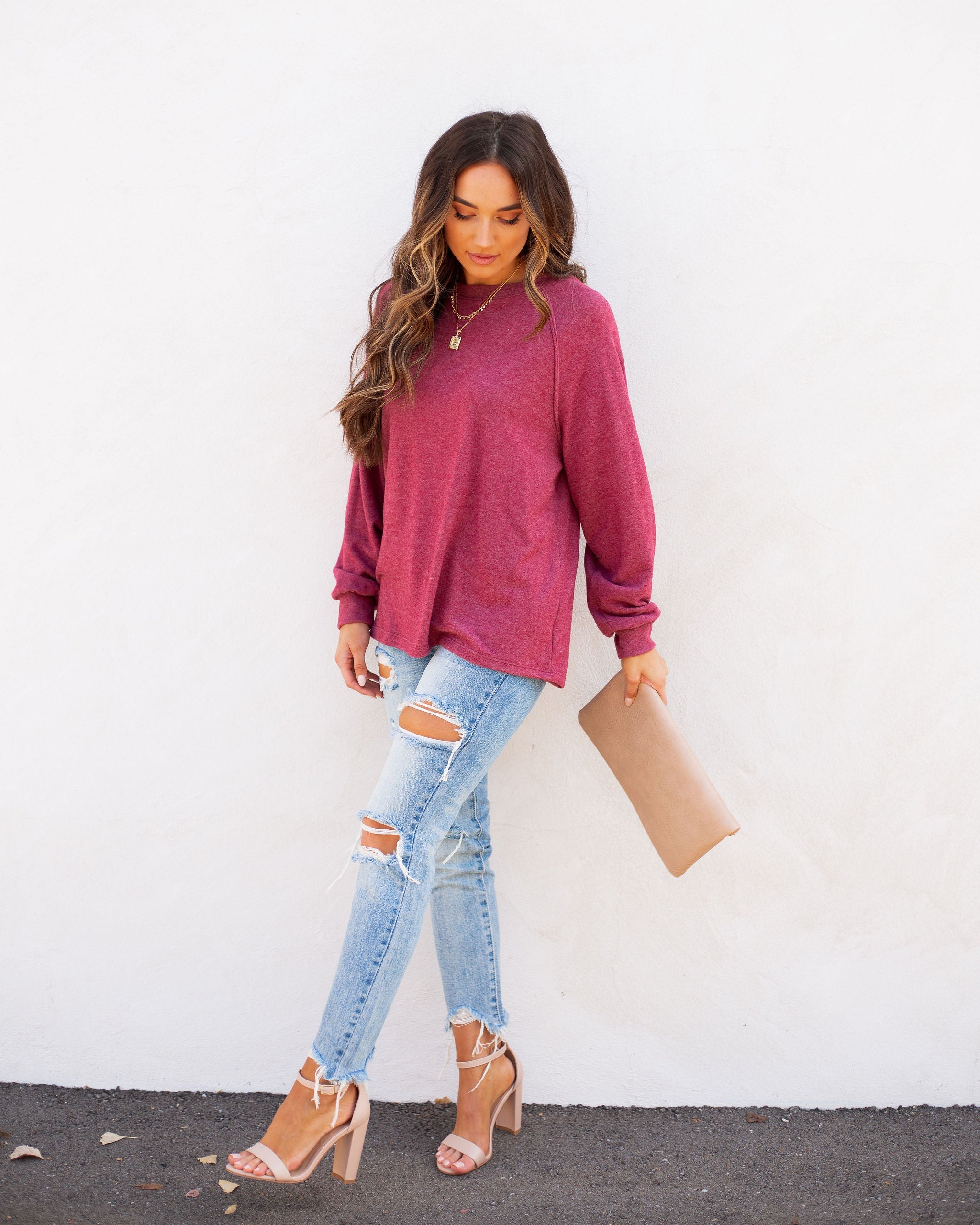 Quinley Knit Raglan Top - Burgundy Ins Street