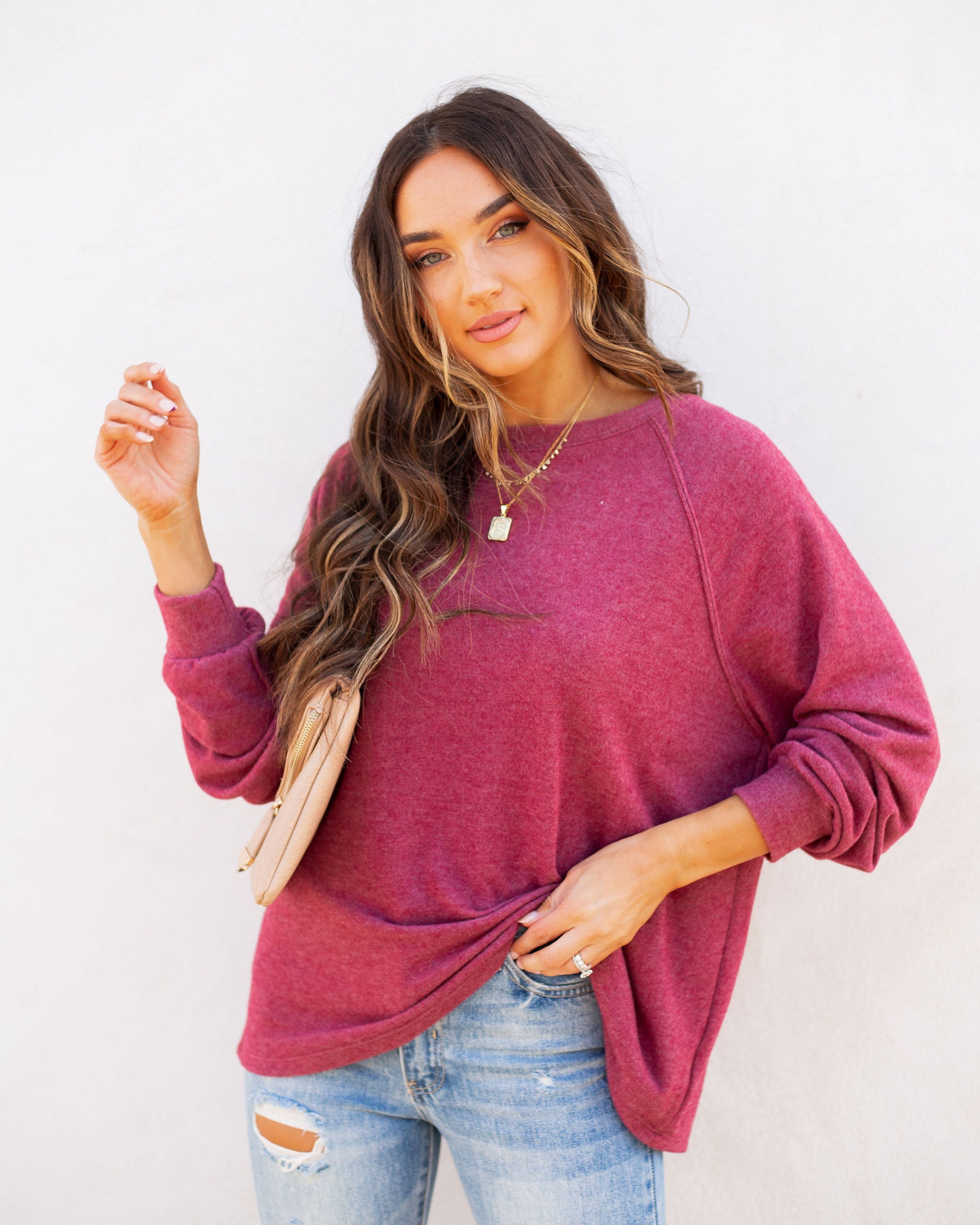 Quinley Knit Raglan Top - Burgundy Ins Street