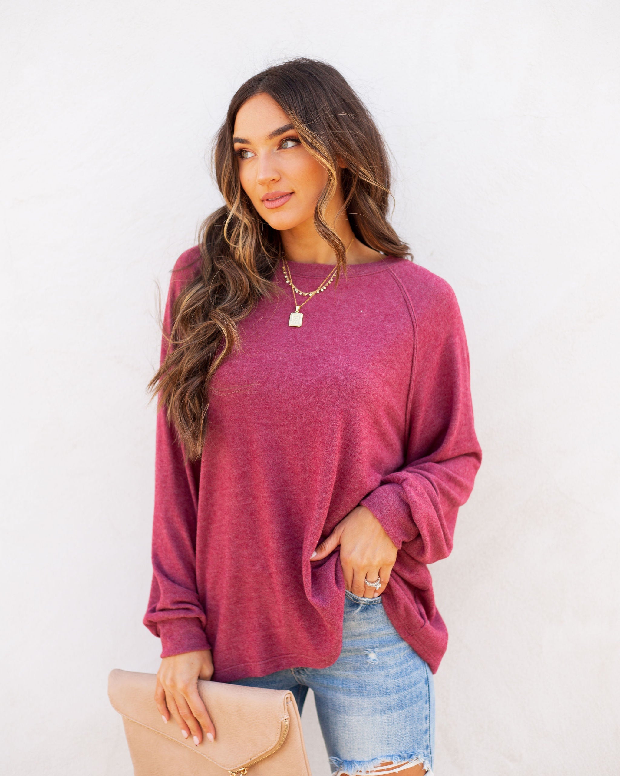 Quinley Knit Raglan Top - Burgundy Ins Street