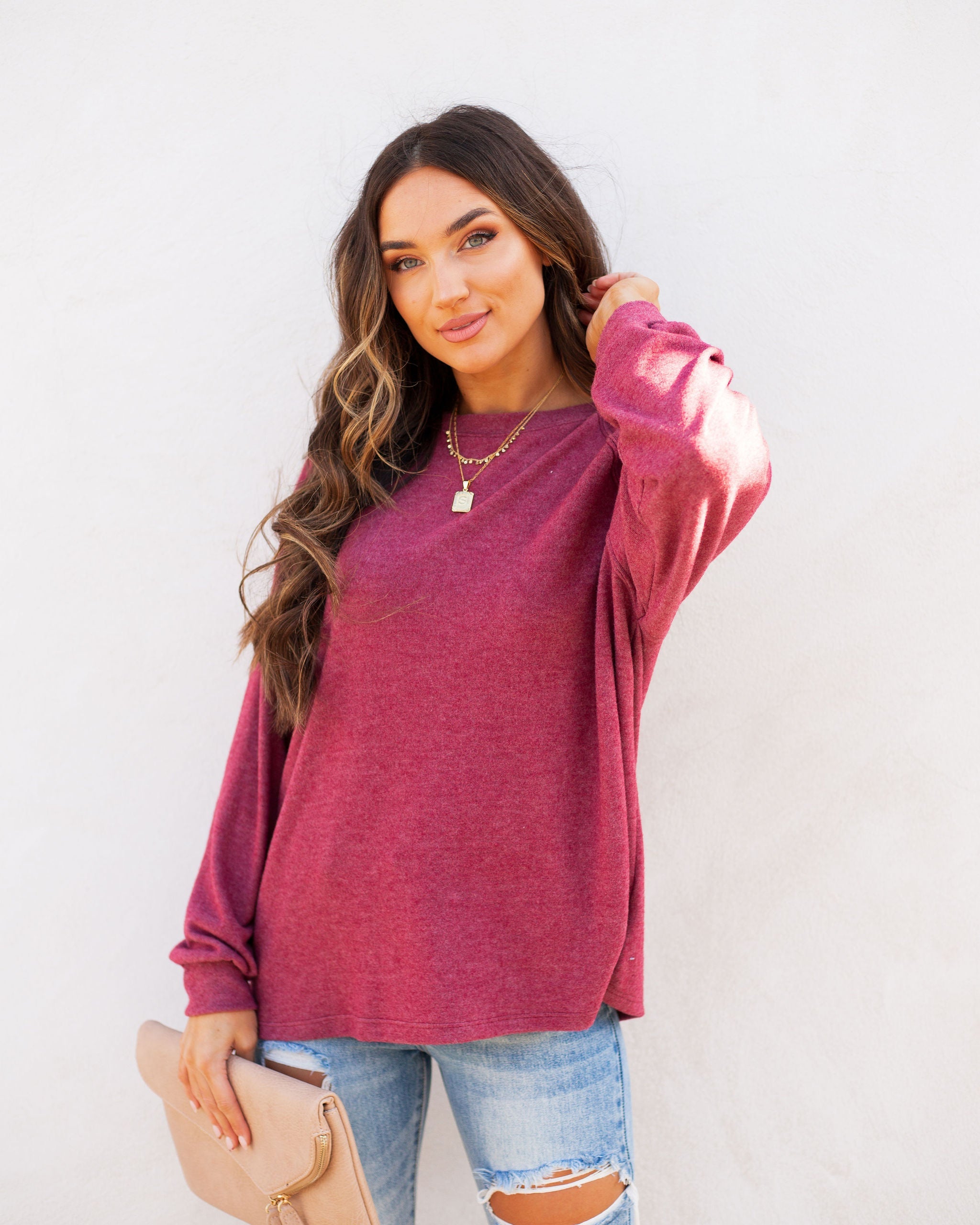 Quinley Knit Raglan Top - Burgundy Ins Street