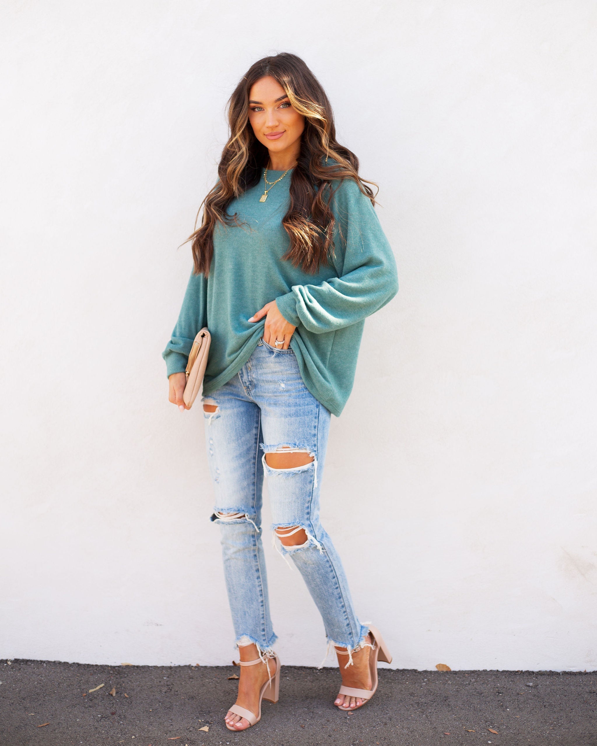 Quinley Knit Raglan Top - Sea Green Ins Street