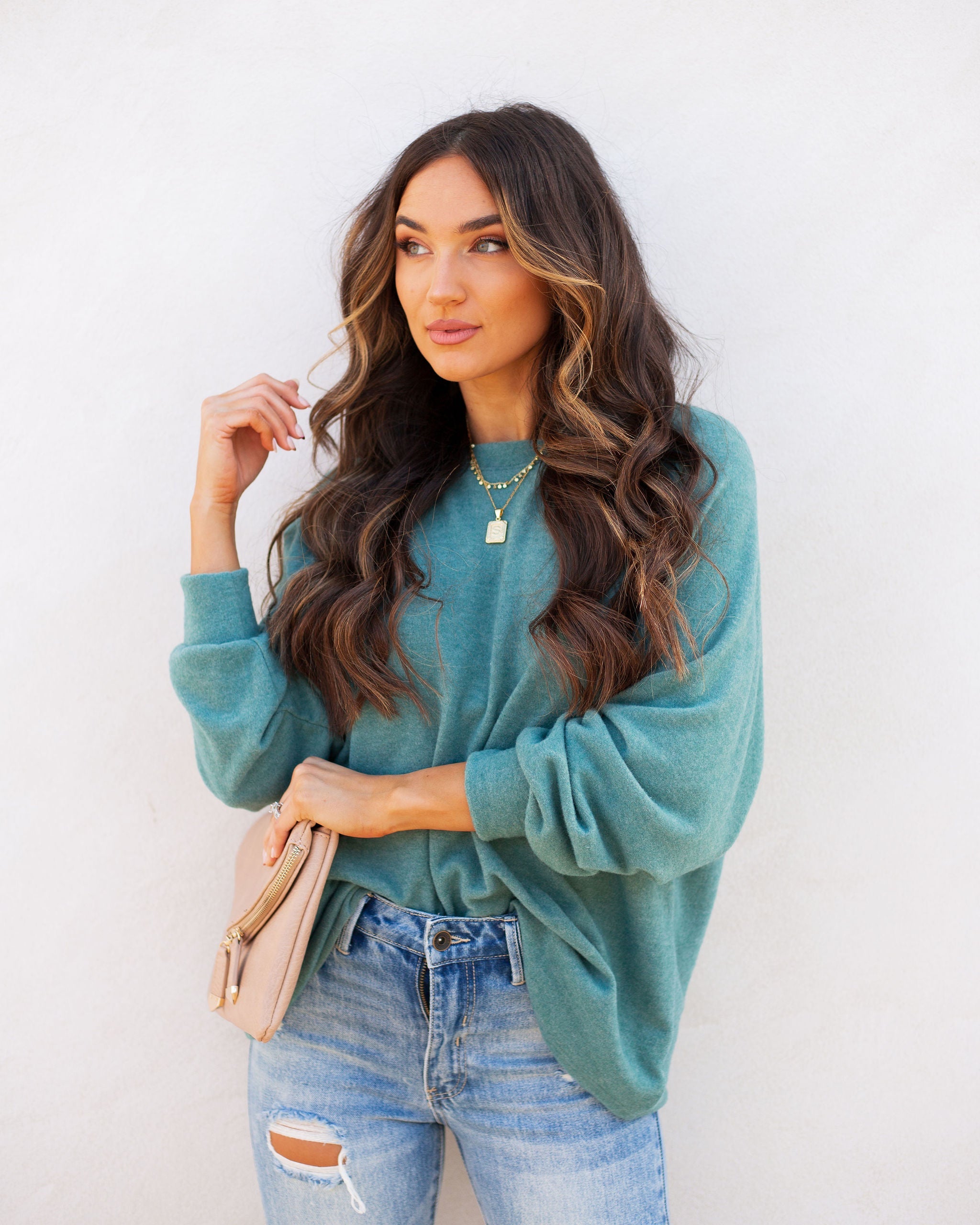 Quinley Knit Raglan Top - Sea Green Ins Street