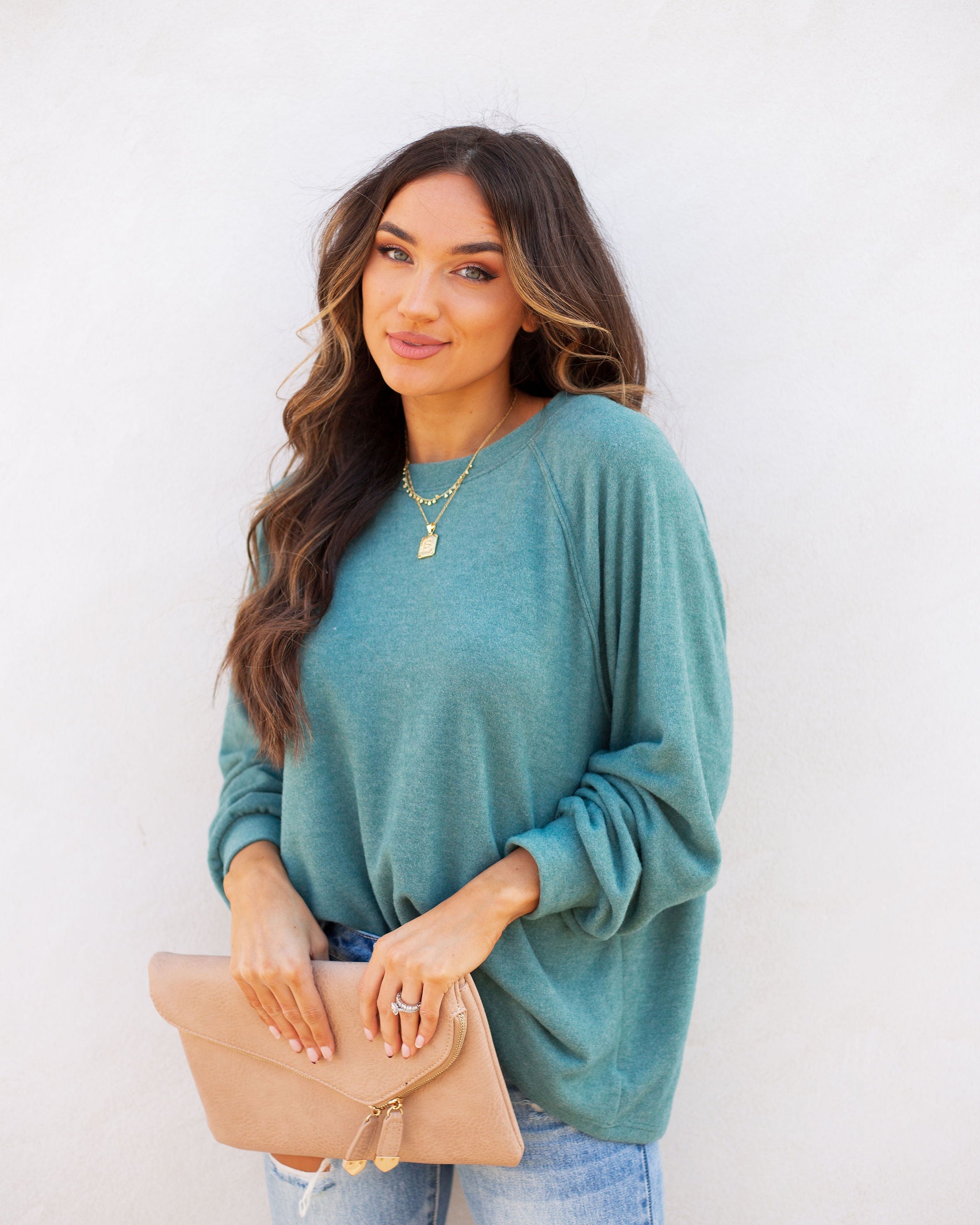 Quinley Knit Raglan Top - Sea Green Ins Street