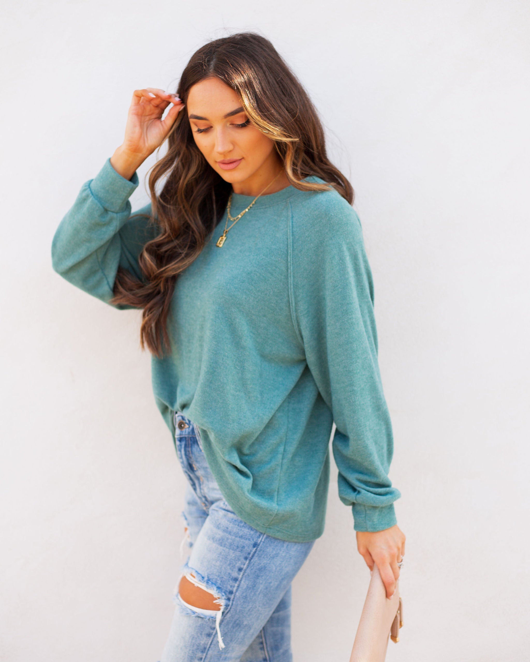 Quinley Knit Raglan Top - Sea Green Ins Street