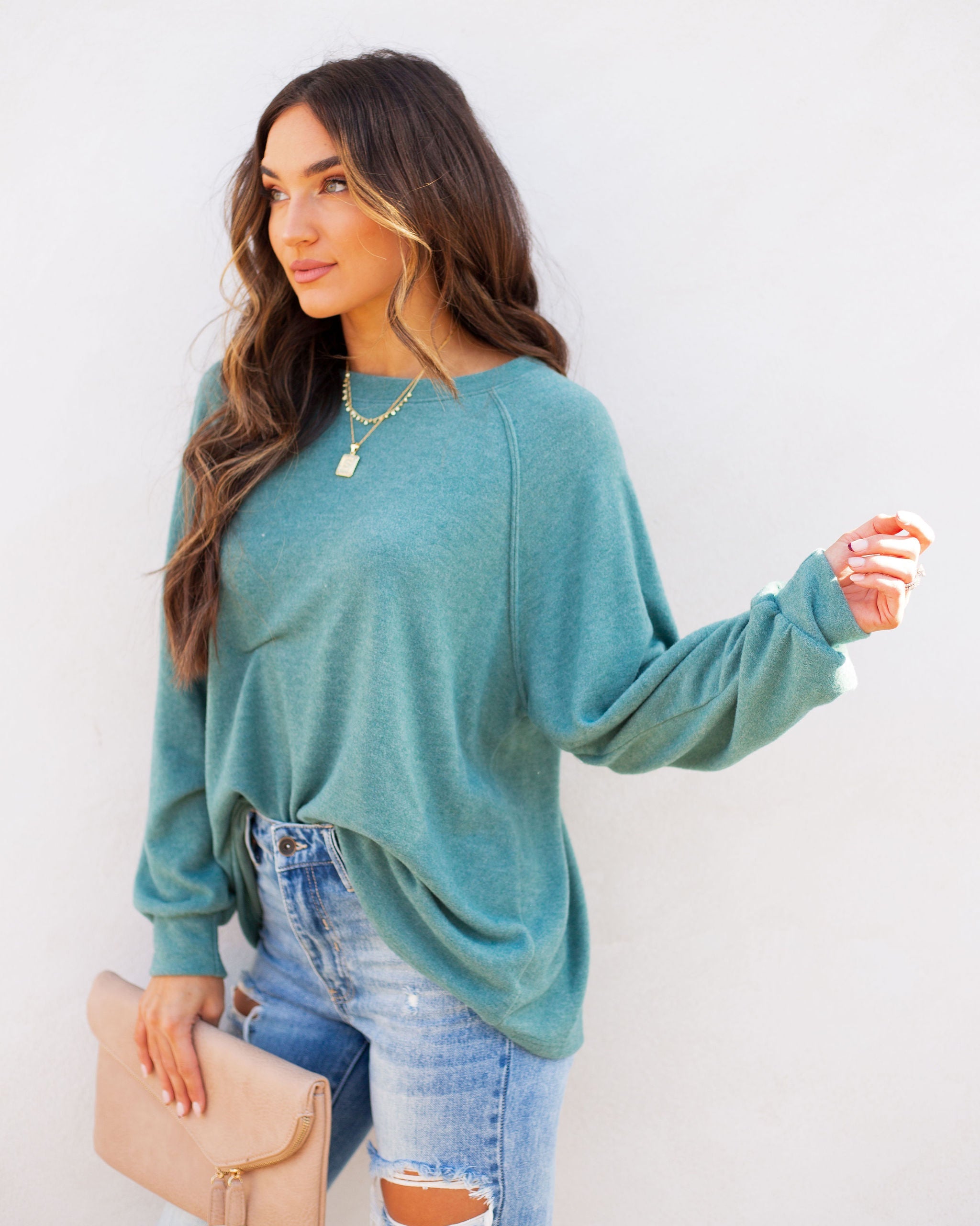 Quinley Knit Raglan Top - Sea Green Ins Street