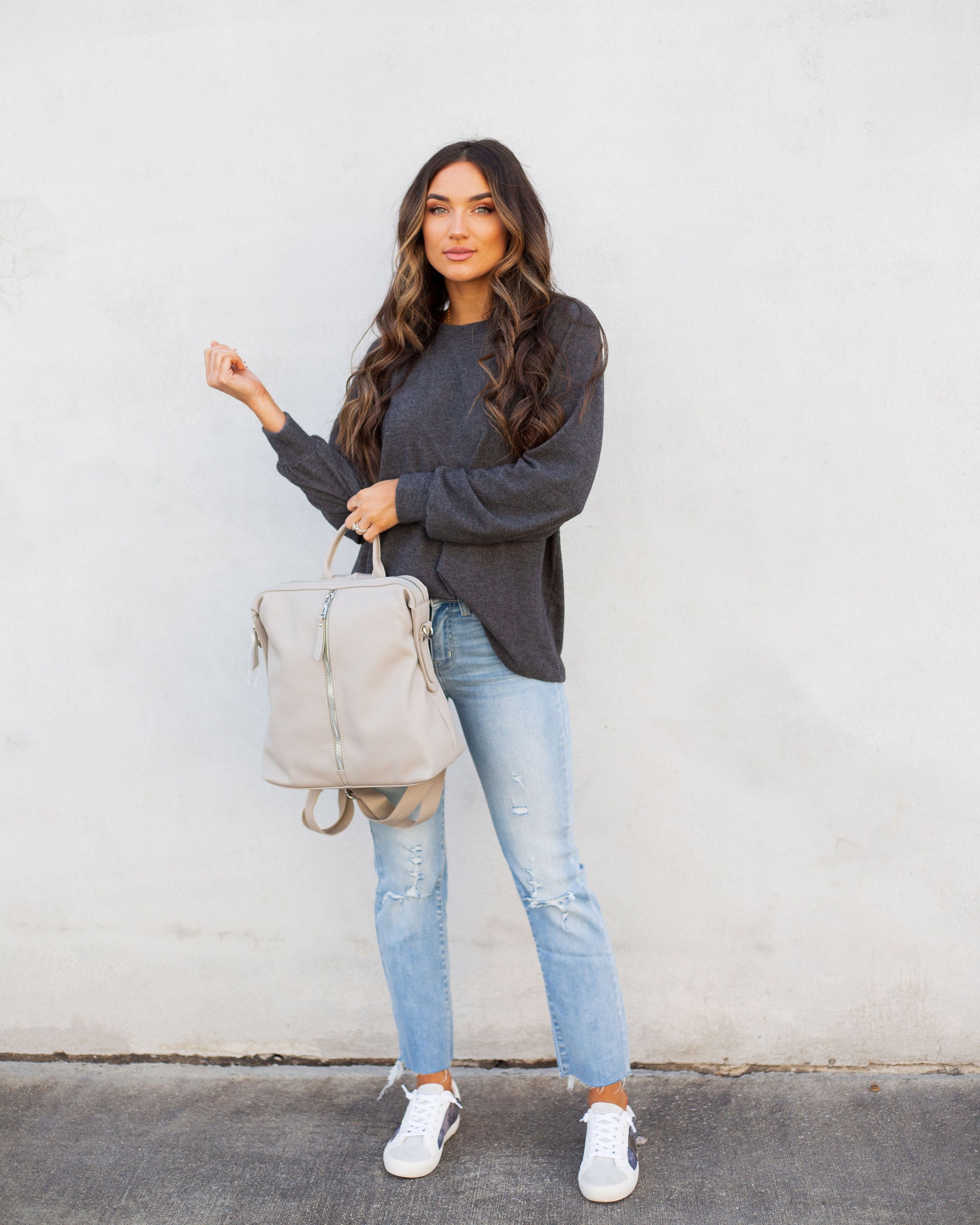 Quinley Knit Raglan Top - Charcoal Ins Street