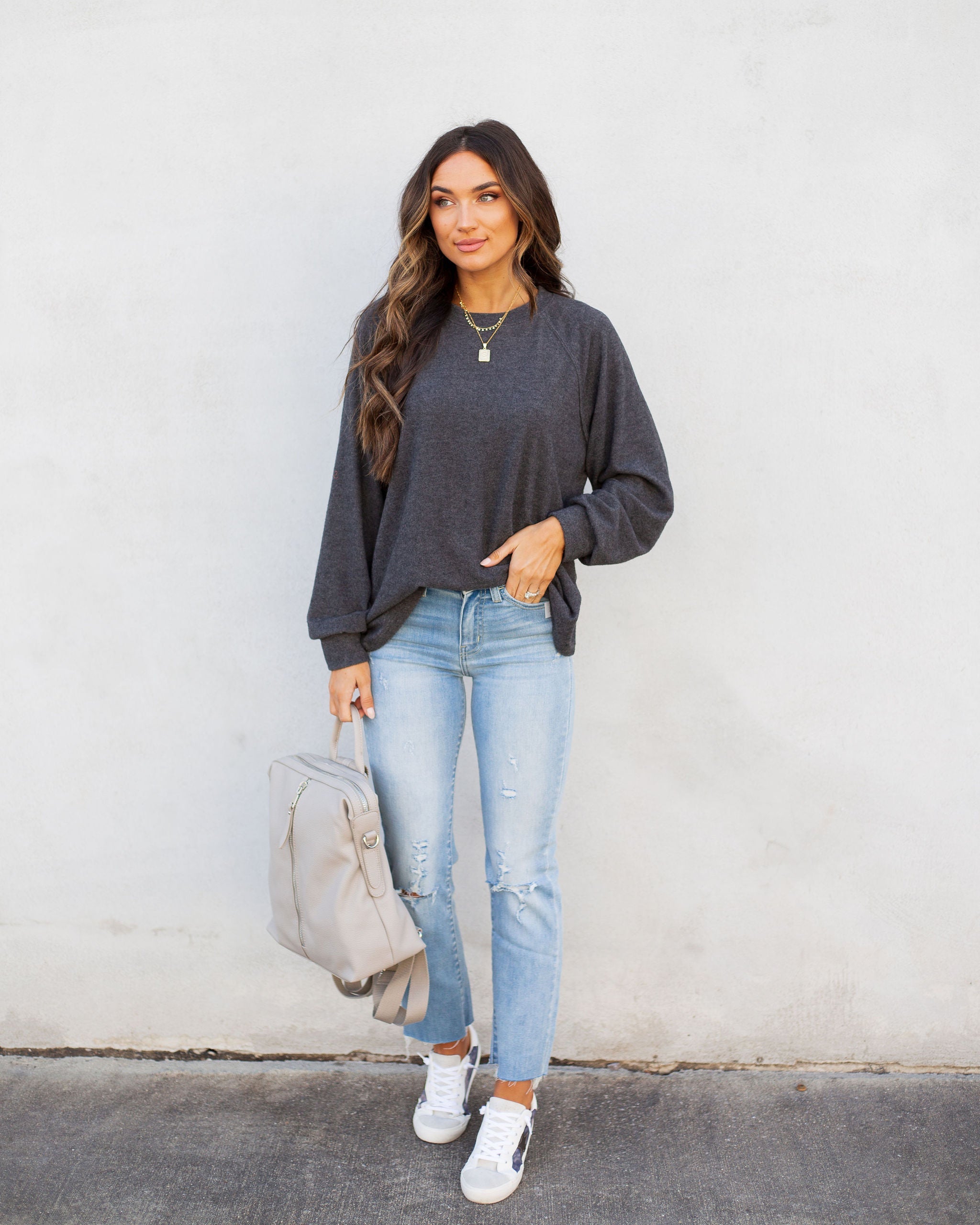 Quinley Knit Raglan Top - Charcoal Ins Street