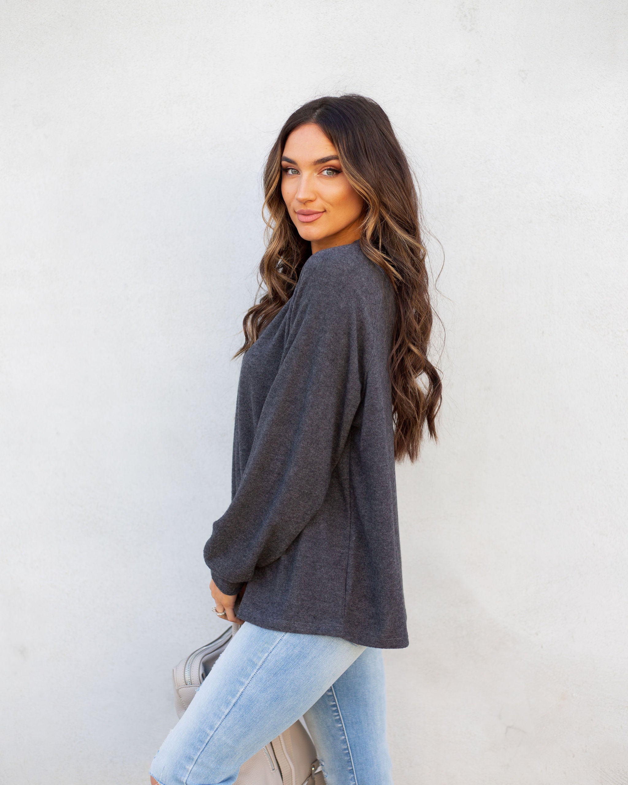 Quinley Knit Raglan Top - Charcoal Ins Street