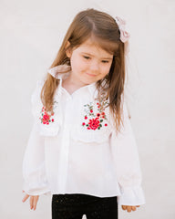 Mini - Carnation Cotton Embroidered Poplin Shirt Ins Street