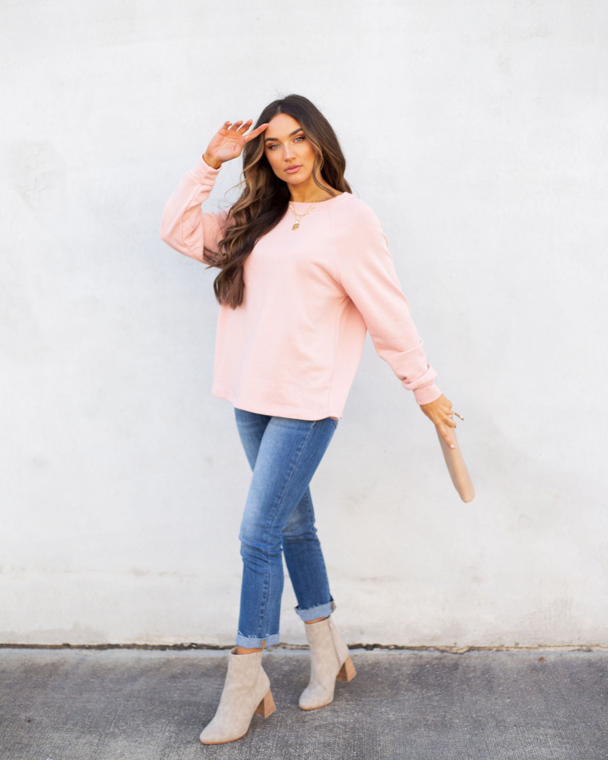 Heads Up Cotton Blend Raglan Pullover - Blush Ins Street