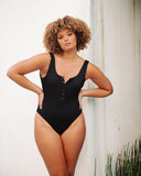 Playa Ribbed Snap Front One Piece - Black Ins Street