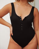 Playa Ribbed Snap Front One Piece - Black Ins Street