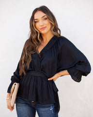 Manners Statement Sleeve Drape Blouse - Washed Black Ins Street