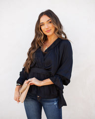 Manners Statement Sleeve Drape Blouse - Washed Black Ins Street