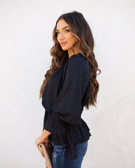 Manners Statement Sleeve Drape Blouse - Washed Black Ins Street